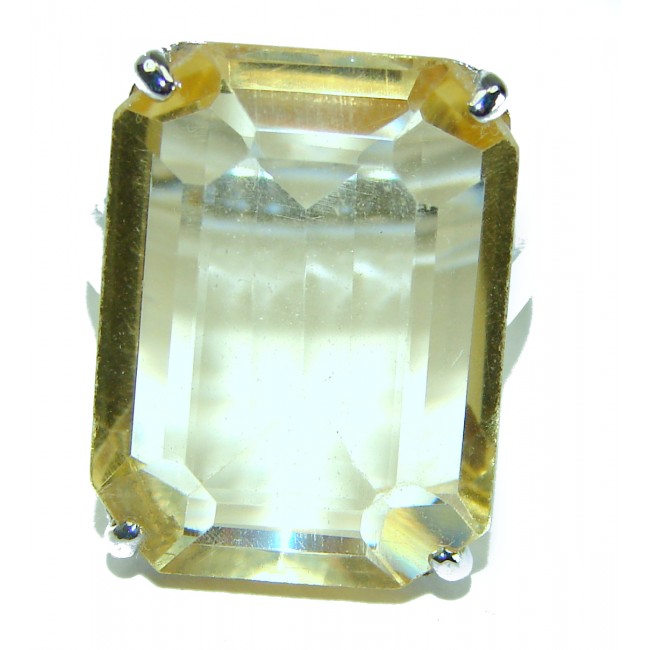 27.8 carat Genuine emerald cut Lemon Quartz .925 Sterling Silver handcrafted ring size 7