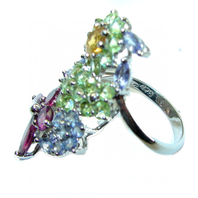 Precious Natural Multigem .925 Sterling Silver Handcrafted Ring size 9