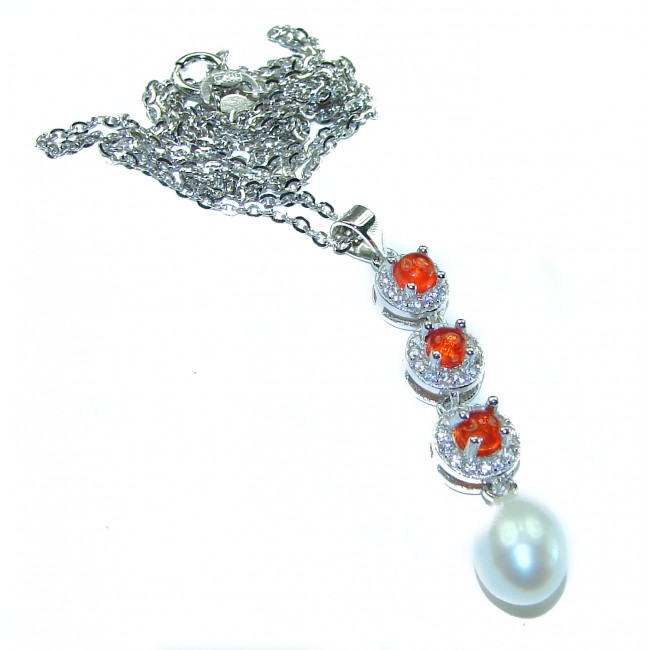 Genuine Mexican Opal and fresh water Pearl .925 Sterling Silver handcrafted Necklace