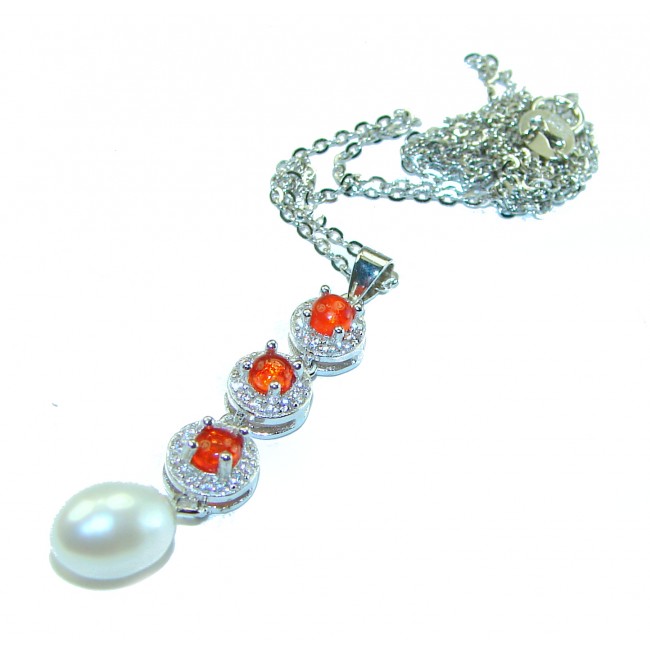 Genuine Mexican Opal and fresh water Pearl .925 Sterling Silver handcrafted Necklace