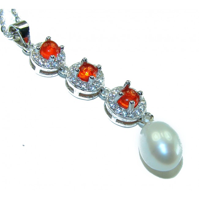 Genuine Mexican Opal and fresh water Pearl .925 Sterling Silver handcrafted Necklace