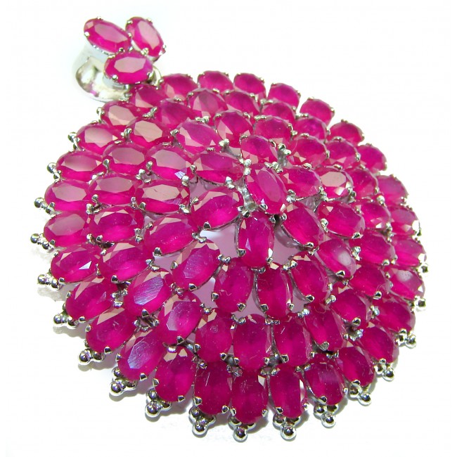 Precious Genuine 65.5 carat Kasmir Ruby .925 Sterling Silver handmade Pendant - Brooch