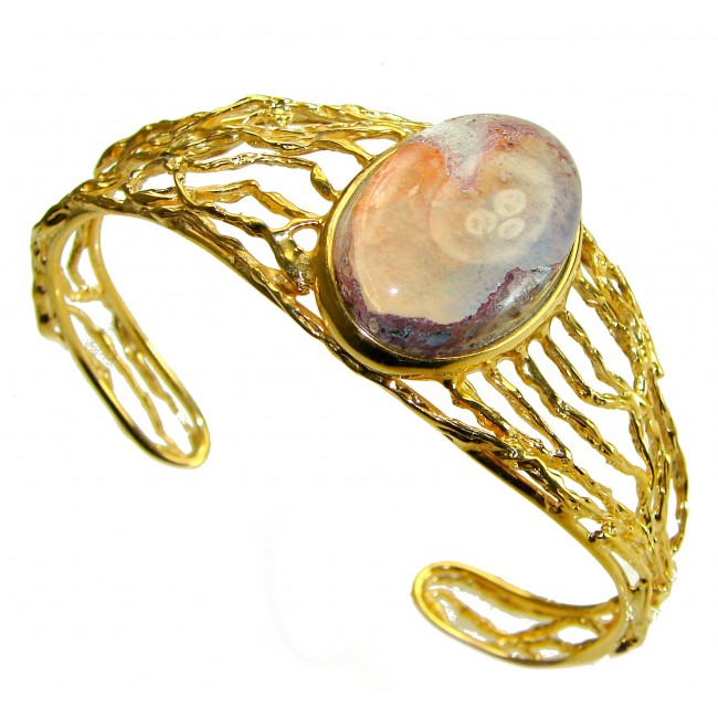 Authentic 29.8 carat Mexican Opal handmade 14K Gold over .925 Sterling Silver Bracelet / Cuff