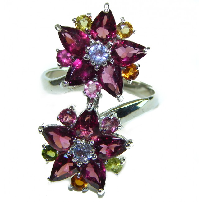 Rose Garden Beauty authentic 15.5 carat Garnet .925 Sterling Silver handcrafted ring size 8 1/4