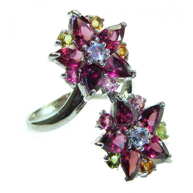 Rose Garden Beauty authentic 15.5 carat Garnet .925 Sterling Silver handcrafted ring size 8 1/4