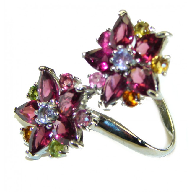 Rose Garden Beauty authentic 15.5 carat Garnet .925 Sterling Silver handcrafted ring size 8 1/4