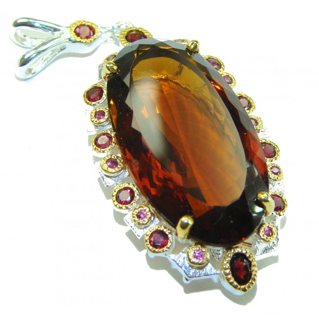 Luxurious 58.5 carat Fancy Smoky Topaz 14K Gold over .925 Sterling Silver handmade Large Pendant