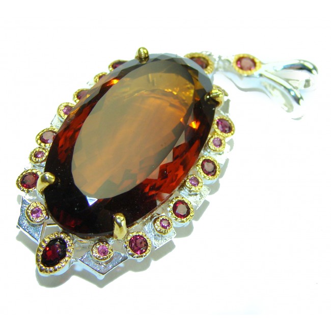 Luxurious 58.5 carat Fancy Smoky Topaz 14K Gold over .925 Sterling Silver handmade Large Pendant