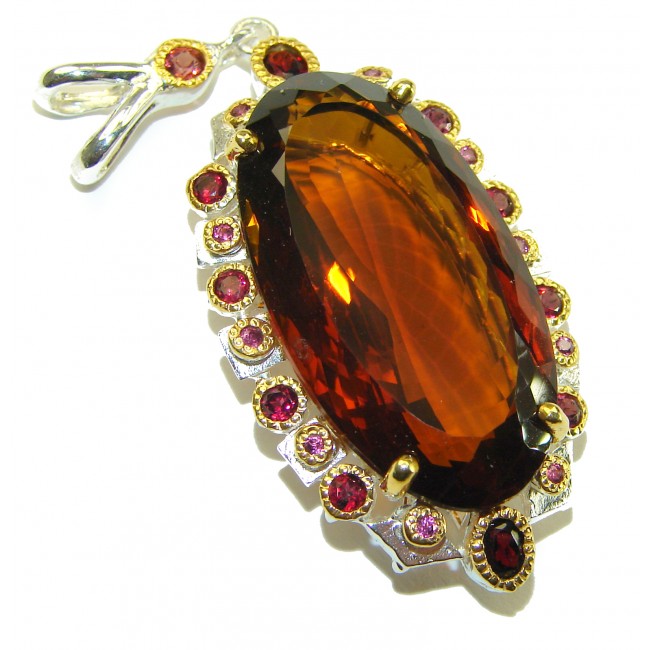 Luxurious 58.5 carat Fancy Smoky Topaz 14K Gold over .925 Sterling Silver handmade Large Pendant