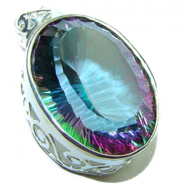 58.2 carat oval cut Mystic Aurora Topaz .925 Sterling Silver handcrafted Pendant