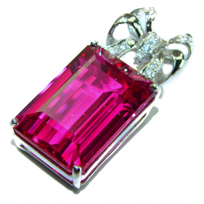 Baguette cut cut 26.4 carat Fuchsia Pink Topaz .925 Sterling Silver handcrafted pendant