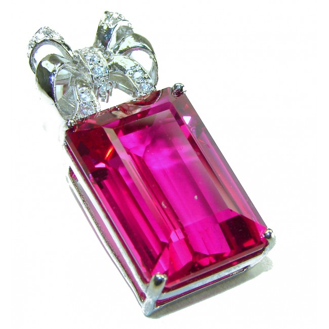 Baguette cut cut 26.4 carat Fuchsia Pink Topaz .925 Sterling Silver handcrafted pendant