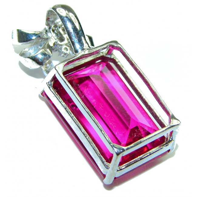 Baguette cut cut 26.4 carat Fuchsia Pink Topaz .925 Sterling Silver handcrafted pendant