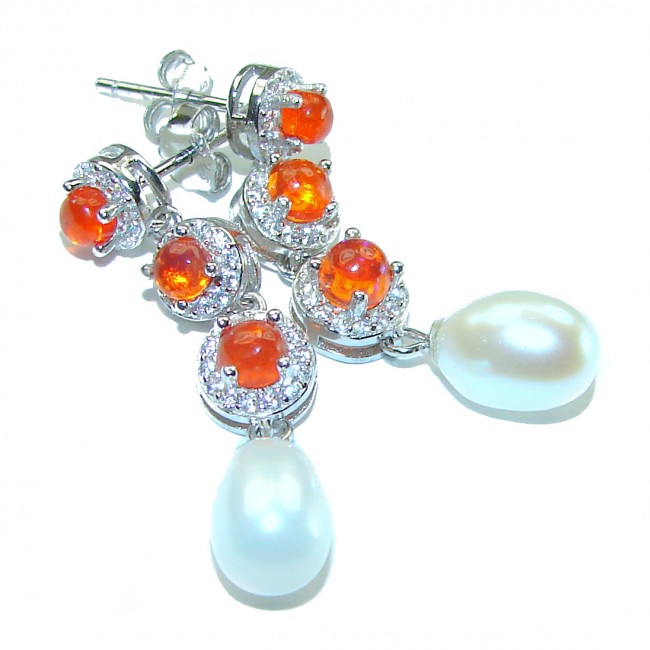 Genuine Mexican Opal and fresh water Pearl .925 Sterling Silver handcrafted earrings