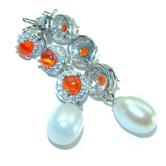 Genuine Mexican Opal and fresh water Pearl .925 Sterling Silver handcrafted earrings