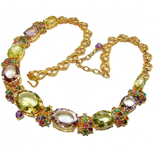 Born In Roma - Italy made 95.5 carat Multi - Gems 18k Gold over .925 Sterling Silver handmade necklace