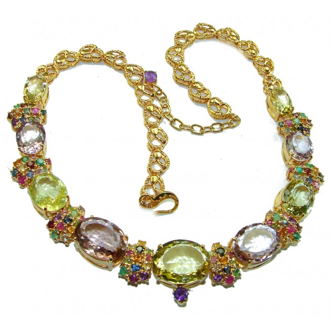 Born In Roma - Italy made 95.5 carat Multi - Gems 18k Gold over .925 Sterling Silver handmade necklace