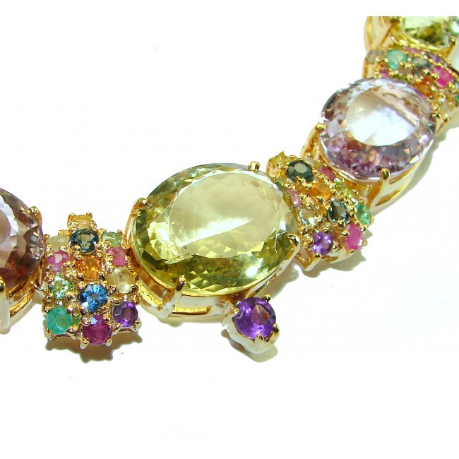 Born In Roma - Italy made 95.5 carat Multi - Gems 18k Gold over .925 Sterling Silver handmade necklace