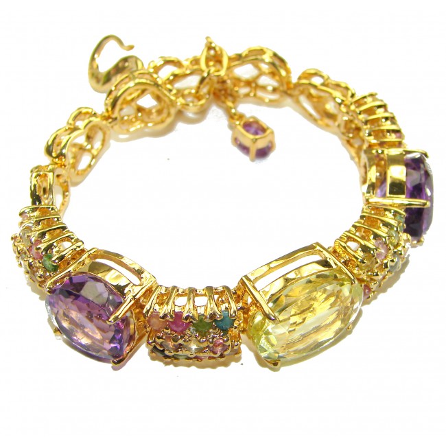 Born In Roma - Italy made 45.5 carat Multi - Gems 18k Gold over .925 Sterling Silver handmade Bracelet