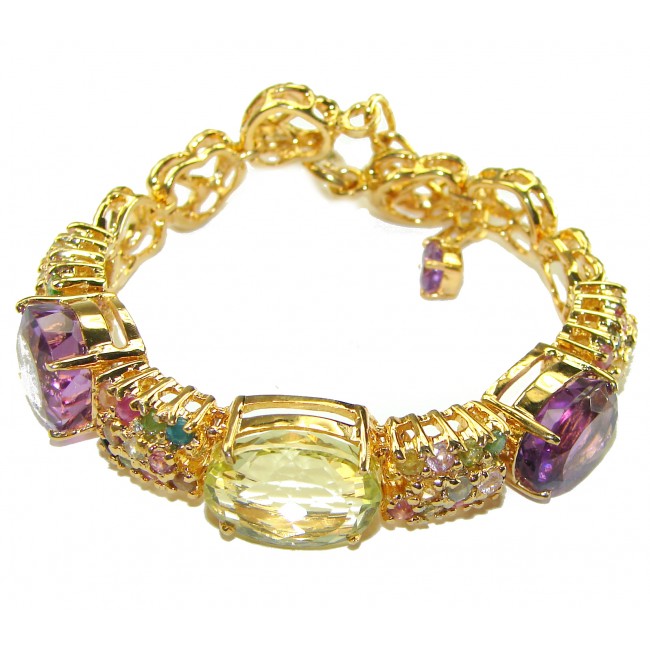 Born In Roma - Italy made 45.5 carat Multi - Gems 18k Gold over .925 Sterling Silver handmade Bracelet