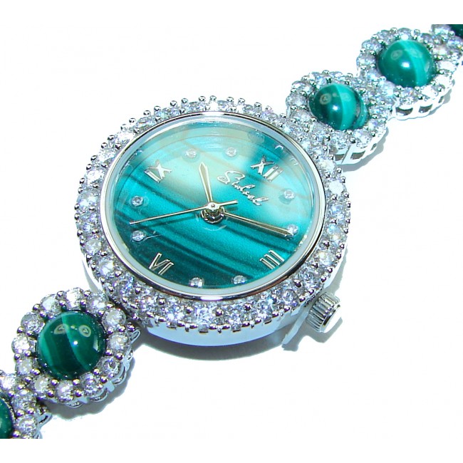 Precious Authentic Malachite .925 Sterling Silver handmade Bracelet Watch