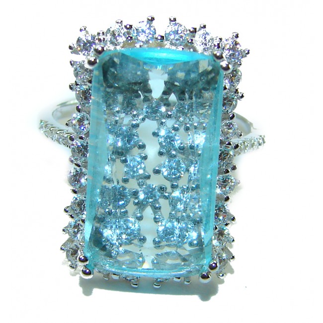 Splendid 10.5 carat Aquamarine .925 Sterling Silver Handcrafted Ring size 6 1/2