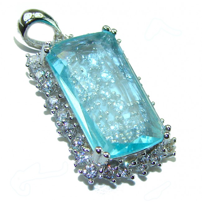 Baguette cut cut 12.4 carat Aquamarine .925 Sterling Silver handcrafted pendant