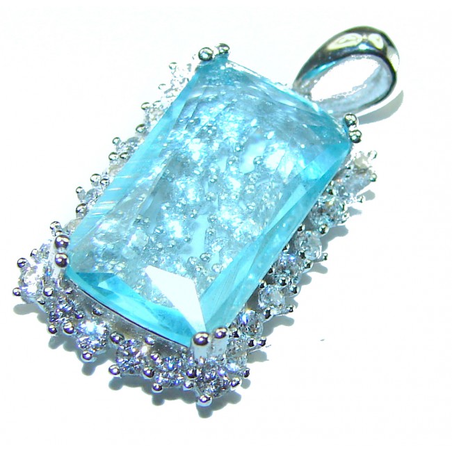 Baguette cut cut 12.4 carat Aquamarine .925 Sterling Silver handcrafted pendant