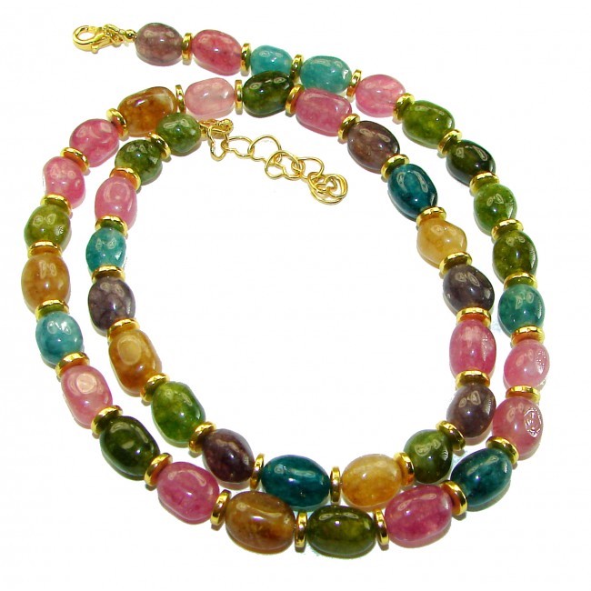 Brazilian Beauty Watermelon Tourmaline 14k Gold over .925 Sterling Silver handcrafted Statement necklace