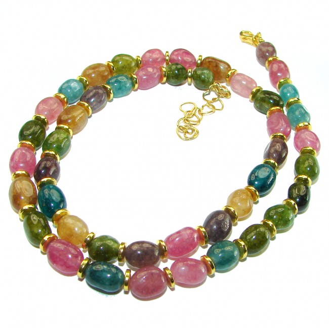 Brazilian Beauty Watermelon Tourmaline 14k Gold over .925 Sterling Silver handcrafted Statement necklace