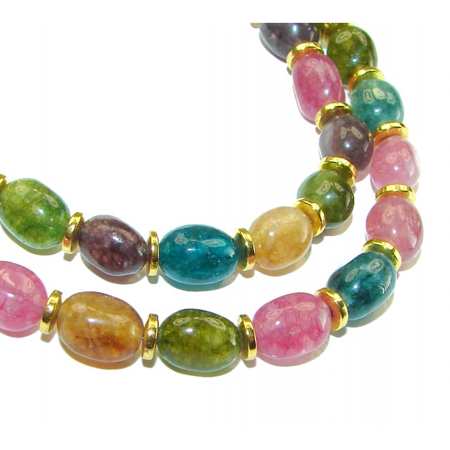 Brazilian Beauty Watermelon Tourmaline 14k Gold over .925 Sterling Silver handcrafted Statement necklace