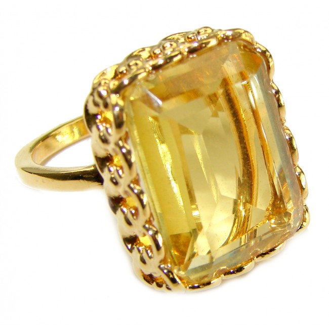 27.8 carat Genuine Lemon Quartz 14K Gold over .925 Sterling Silver handcrafted ring size 8