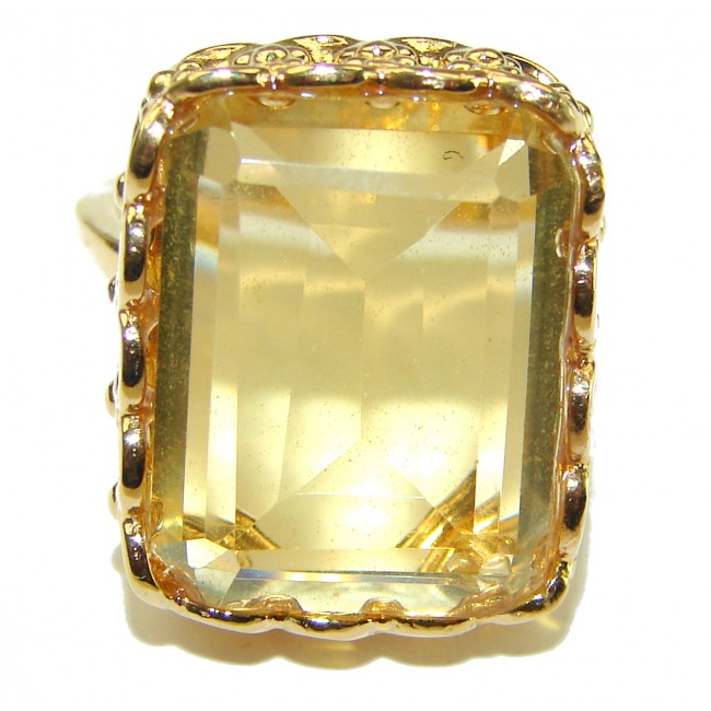 27.8 carat Genuine Lemon Quartz 14K Gold over .925 Sterling Silver handcrafted ring size 8