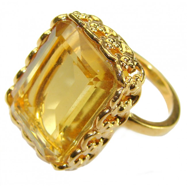 27.8 carat Genuine Lemon Quartz 14K Gold over .925 Sterling Silver handcrafted ring size 8