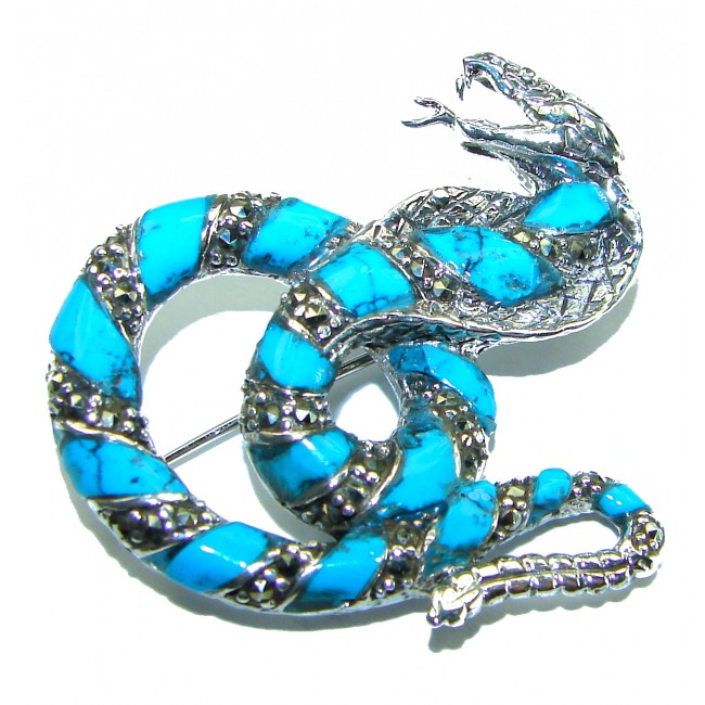 Cobra Snake inlay Turquoise .925 Sterling Silver handcrafted Pendant Brooch