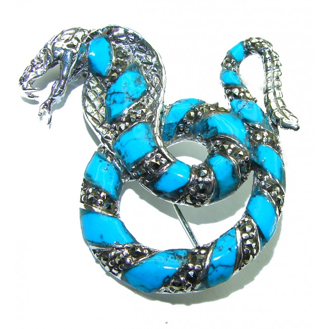 Cobra Snake inlay Turquoise .925 Sterling Silver handcrafted Pendant Brooch