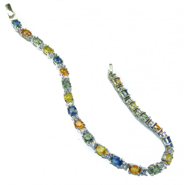 Luxurious natural 19.8 carat multicolor Sapphire .925 Sterling Silver handcrafted Bracelet