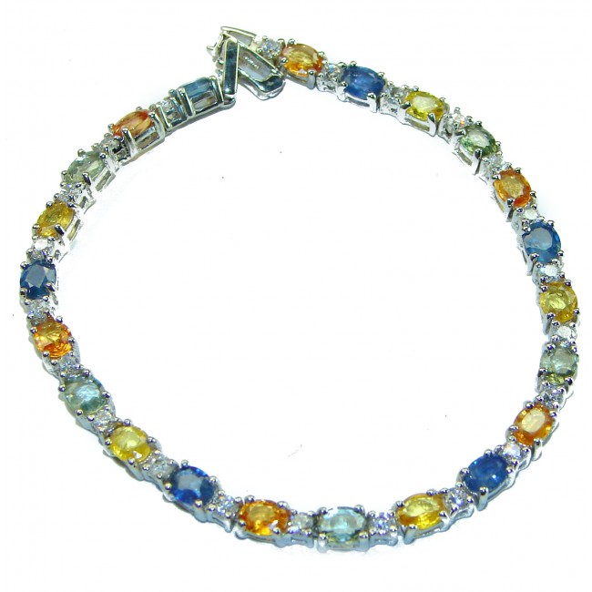 Luxurious natural 19.8 carat multicolor Sapphire .925 Sterling Silver handcrafted Bracelet