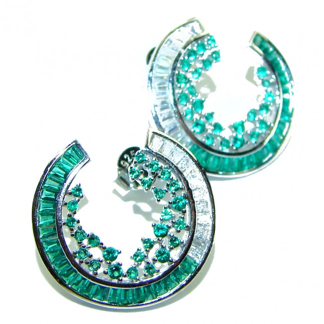 5.5 carat Emerald .925 Sterling Silver handcrafted earrings