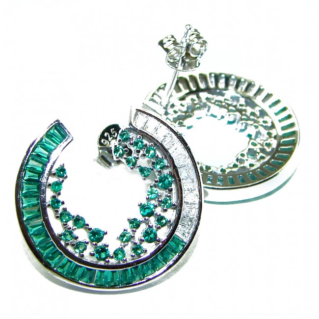 5.5 carat Emerald .925 Sterling Silver handcrafted earrings