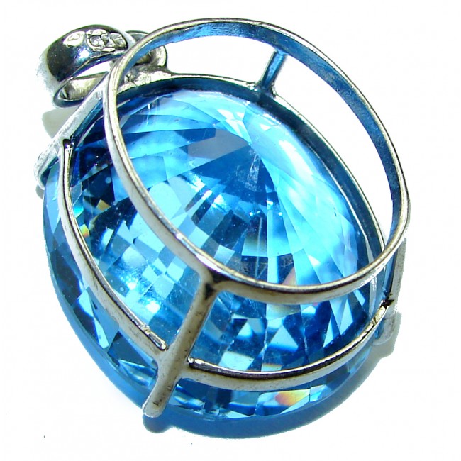 Pacifica 45.5 carat oval cut Swiss Blue Topaz .925 Sterling Silver handmade Pendant