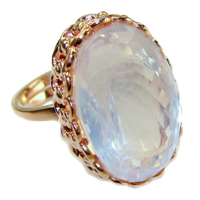 Oversized Authentic 35.5 carat Brazilian Rose Quartz 14k Gold over .925 Sterling Silver incredible Ring size 8 adjustable