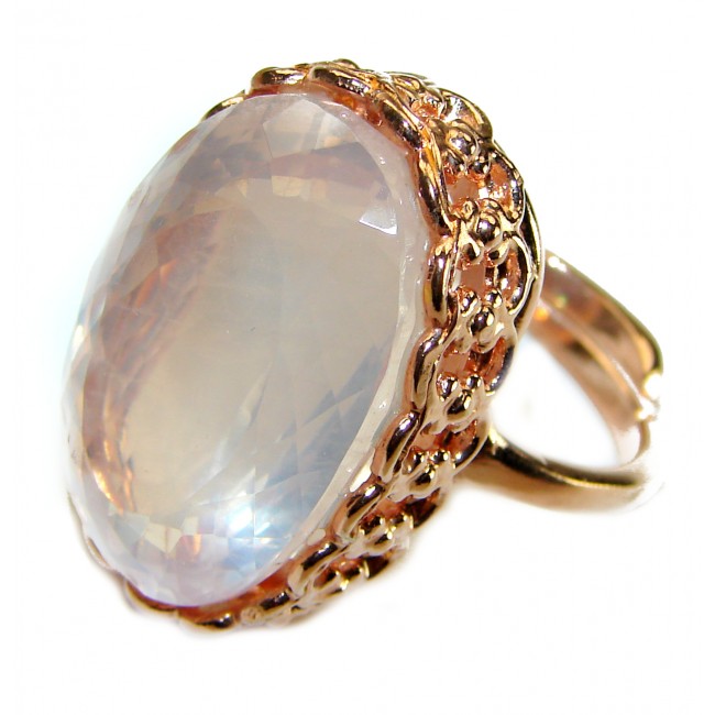 Oversized Authentic 35.5 carat Brazilian Rose Quartz 14k Gold over .925 Sterling Silver incredible Ring size 8 adjustable