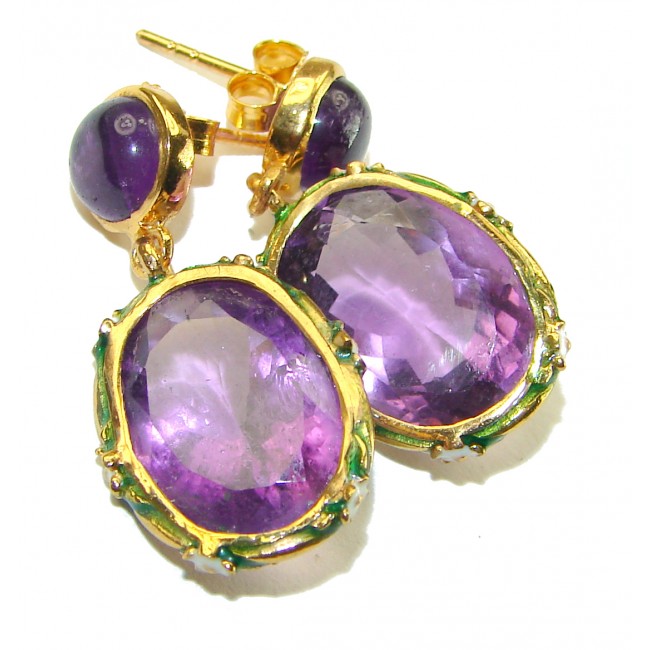 Allure Natural Amethyst Enamel 18K Gold over .925 Sterling Silver handcrafted earrings