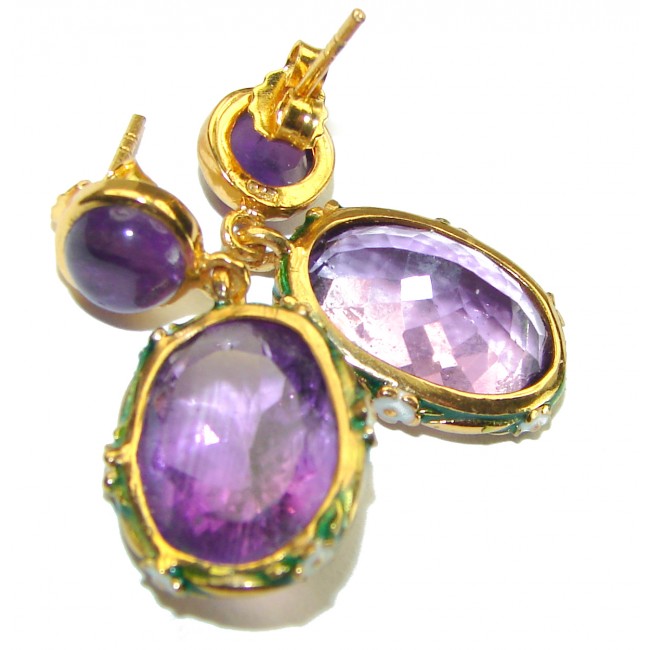 Allure Natural Amethyst Enamel 18K Gold over .925 Sterling Silver handcrafted earrings