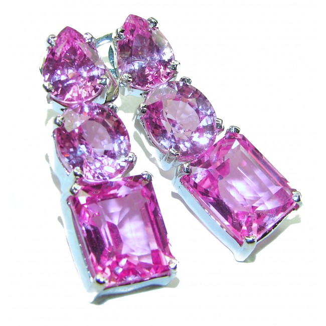 Magnificent Blooming Orchid 29.5 carat Pink Sapphire .925 Sterling Silver handcrafted Earrings