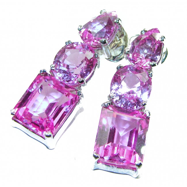 Magnificent Blooming Orchid 29.5 carat Pink Sapphire .925 Sterling Silver handcrafted Earrings