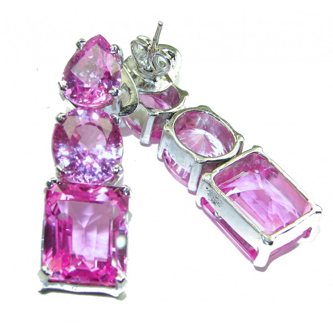 Magnificent Blooming Orchid 29.5 carat Pink Sapphire .925 Sterling Silver handcrafted Earrings