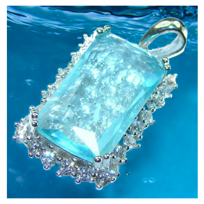 Baguette cut cut 12.4 carat Aquamarine .925 Sterling Silver handcrafted pendant