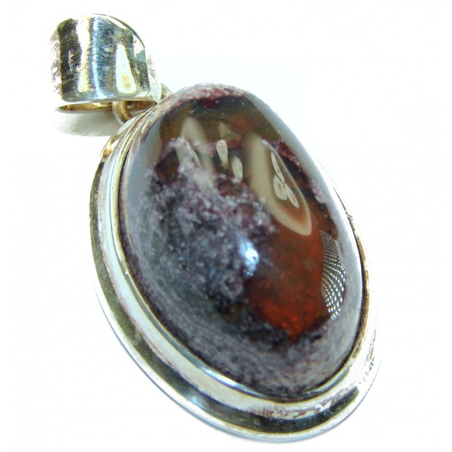 Natural 34.2 carat Mexican Fire Opal .925 Sterling Silver handmade Pendant